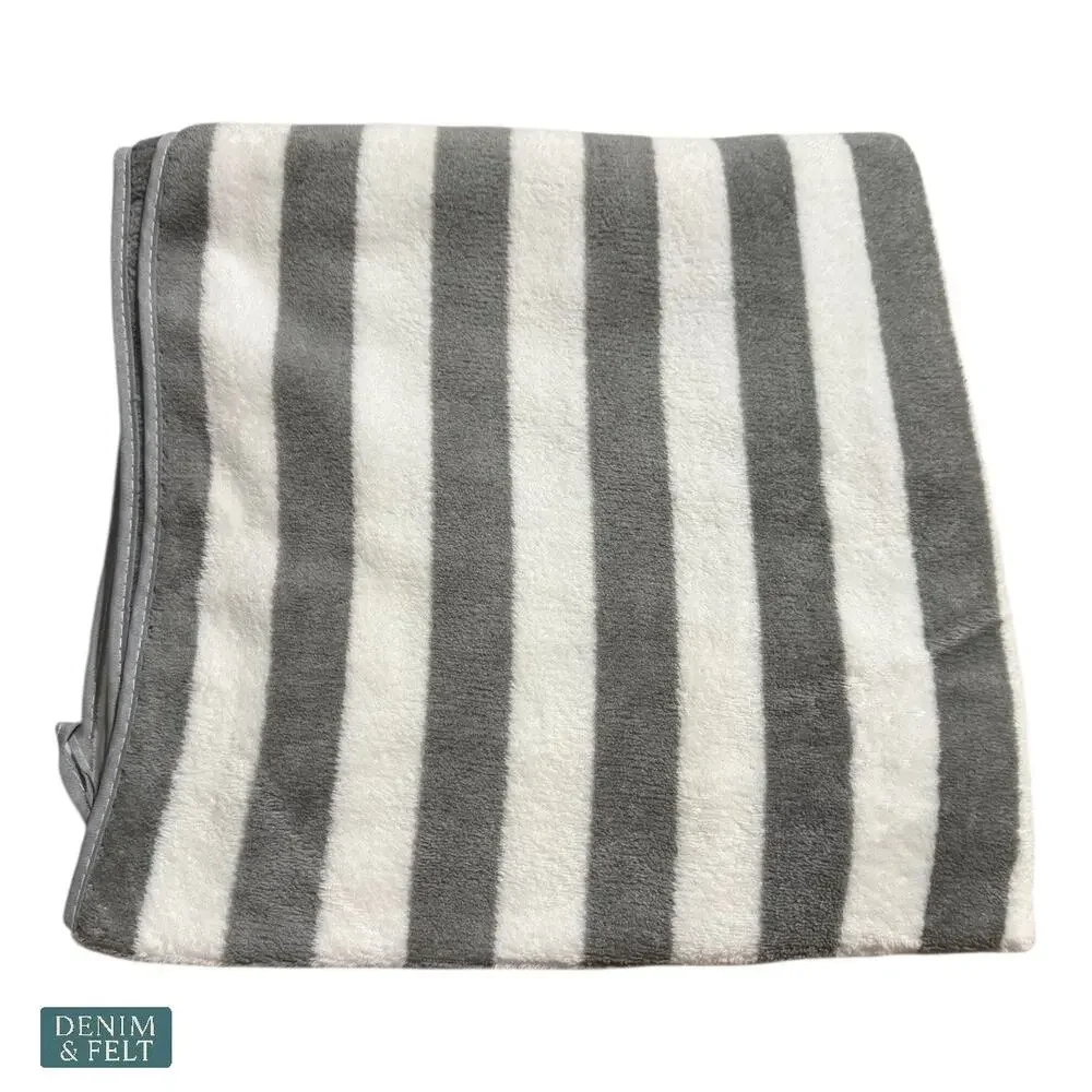 NEW Gray White Striped Plush Bath Towel Soft Cozy Spa Pool Beach Style Oversized